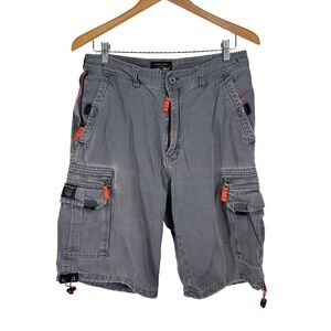 Y2K Mens Grey Cargo Shorts 32 Multi Pocket Thick Distressed Tactical Gorpcore